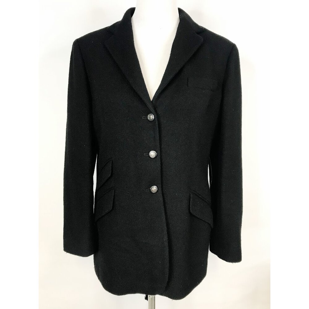 Lauren Ralph Lauren Blazer Women 10 Black Wool Cashmere Blend Elbow Patch Jacket